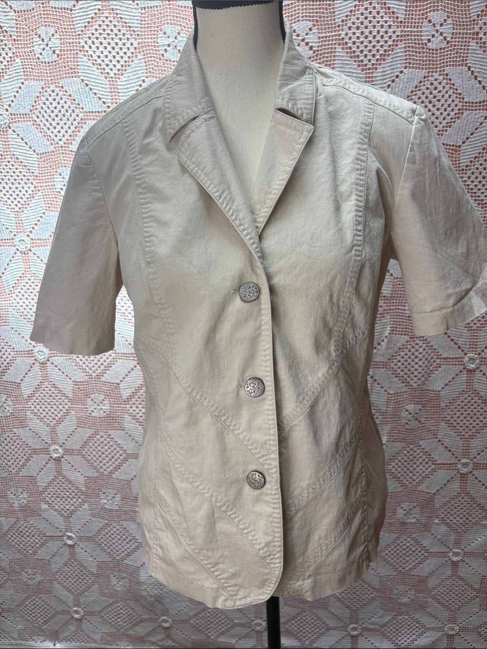 Vintage Western Style Canvas Button Front and Collared Top